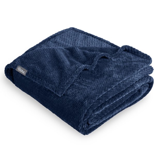 Manta de Vellón Bare Home Textura de Chevron Microfibra Difusa Tamaño King Azul Oscuro