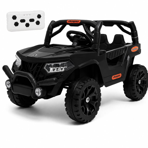 Carro Electrico Montable para niños con Control Remoto y Manejo Directo Auto Negro con USB Bluetooth Luces Bocina y Musica