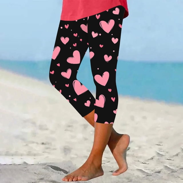 TaTaai Valentine's Day Heart Graphic Elastic Non-see-through Women Tight Yoga Leggings High Waisted Breathable Gym Workout Casual Daily Full Length Pants Gift