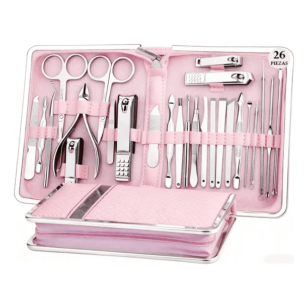 Kit De Manicura 26 En 1 Set Cortauñas De Acero Inoxidable Malubero Rosa