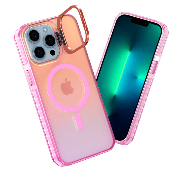 Funda Case Carcasa Tornasol Color Titanio Rosa Con Soporte Premium Para iPhone 13 PRO Compatible Con Magsafe