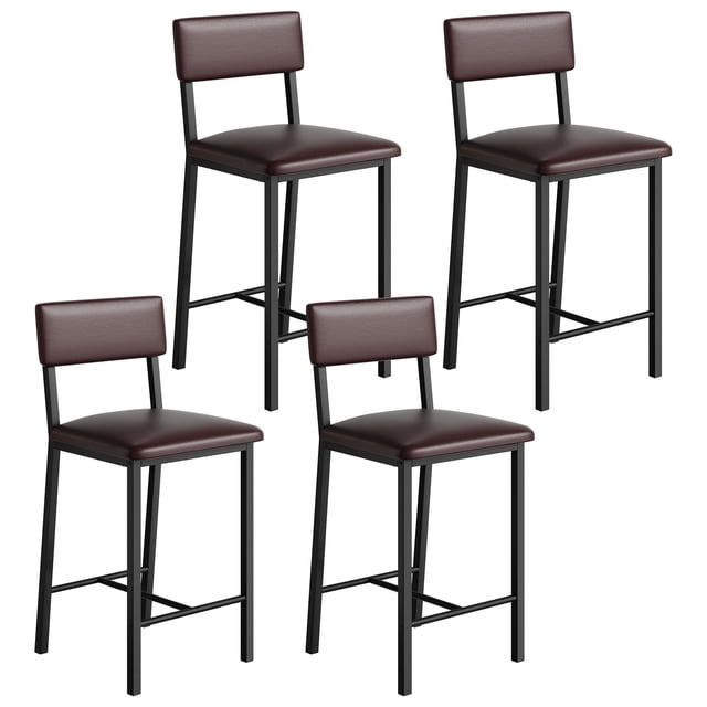 QinaQin Juego de 4 bancos para barra con respaldo y reposapiés, sillas altas tapizadas con cojín grueso, altura para barra o desayunador, ideales para cocina o comedor