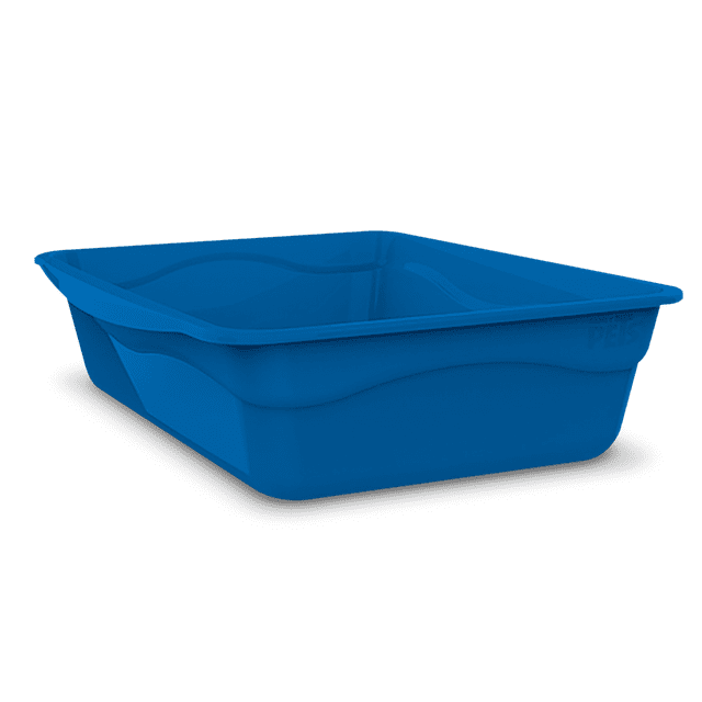 arenero para gato fancy pets med arenero rectangular de plástico multicolor, vista 3/4 frontal con base amplia y paredes bajas, borde moldeado para entrada fácil, superficie lisa que no acumula suciedad y marca Fancy Pets en el costado; adecuado para gatos medianos y también apto como bandeja de almacenamiento temporal.