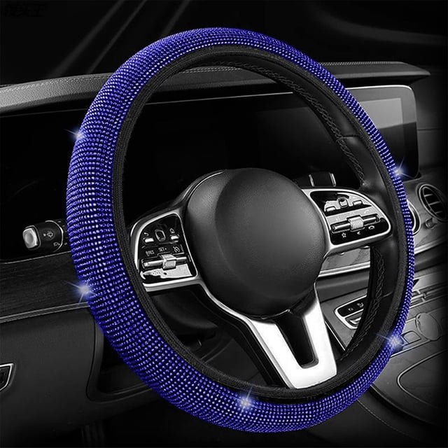 Funda de volante con diamantes de imitación para mujer | Diseño de diamantes brillantes | Ajuste universal de 14-15 pulgadas | Accesorio de verano para coche y protector de ruedas