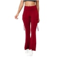 thumbnail image 1 of Amzcrzy Leggings Acampanados Mujer Cintura Alta Elásticos Yoga Ligeros Realzan Glúteos Color Liso Ajustado Casuales Bolsillos Laterales Tallas S-2XL Rojo, 1 of 7