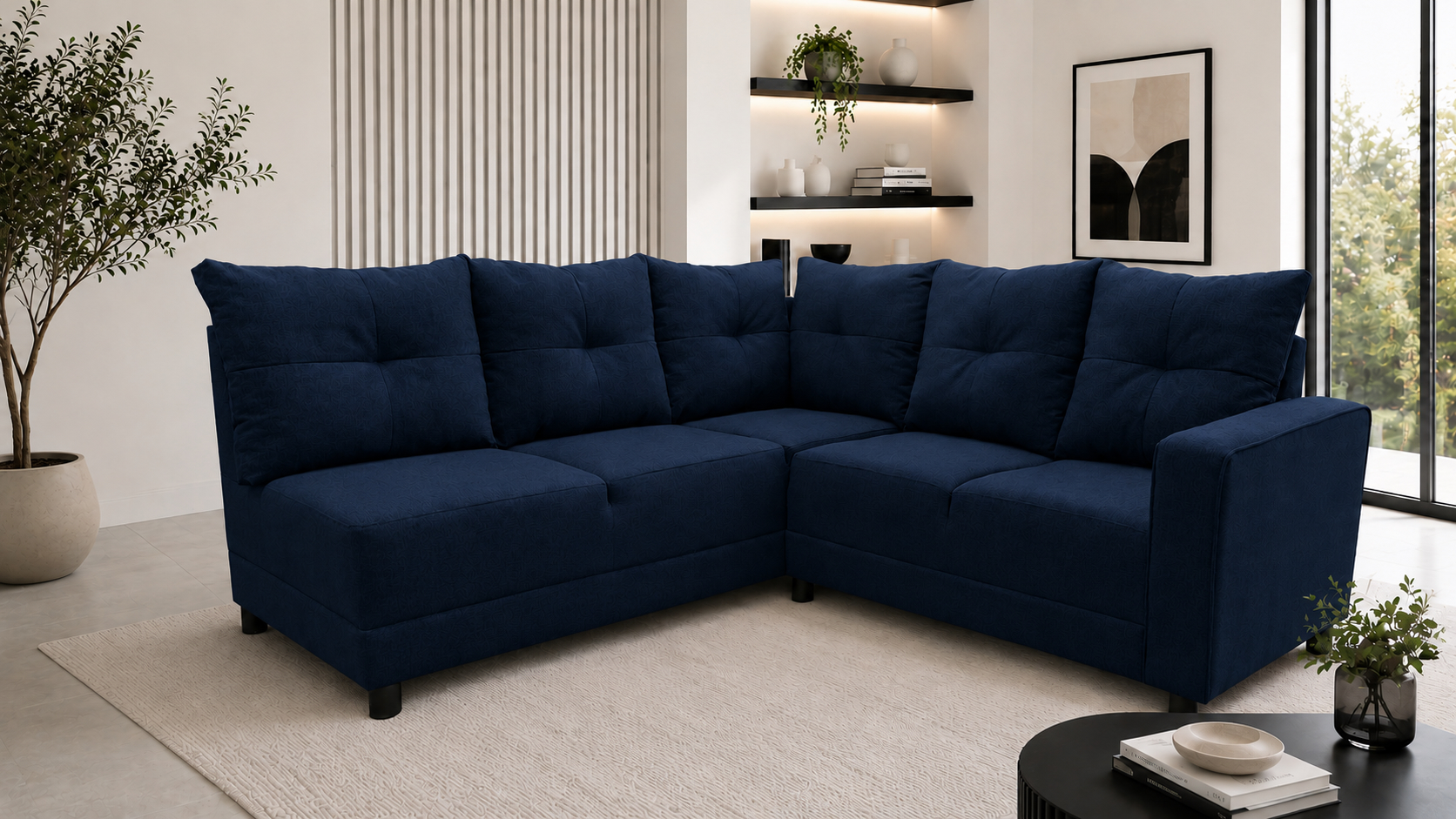 Sala Esquinera El Bazar Store Loki Tela Lino nacional Azul marino 200x215 cm Modular