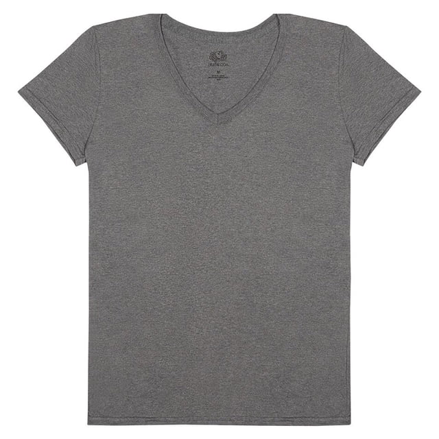 Playera Fruit of the Loom para Mujer, Manga Corta Cuello V, Gris, Talla CH