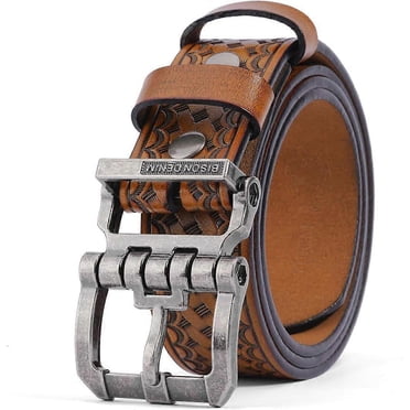 Men's Genuine Leather Belt, Classic Western Cowboy Dress Belts, Heavy Duty Buckle Jeans Casual Handmade Belt
