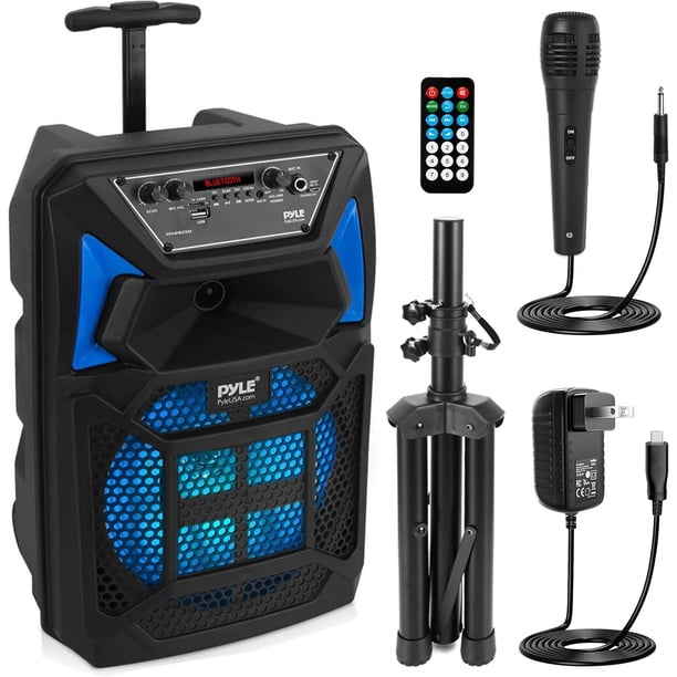 Bocina Portátil de 8 Pulgadas con Subwoofer, Bluetooth Pyle, 400 Watts, Batería Recargable, Karaoke, Luces LED, Micrófono, MP3, USB, Micro SD y Radio FM
