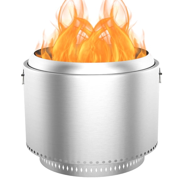 Brasero sin humo de exterior de 27 pulgadas – Acero inoxidable portátil – Color plateado – Diseño hueco en forma de diamante – Bandeja de cenizas extraíble – Ideal para patio, jardín y camping – Base