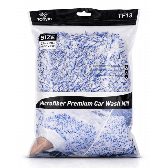 Tonyin Guante de Lavado de Microfibra Premium TF13 | Chenille Ultra Suave, Alta Absorción, Sin Rayones, Reutilizable | Car Wash Mitt Profesional para Auto