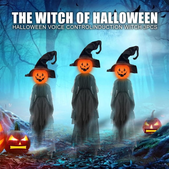 Decoración de bruja de Halloween con control por voz | Bruja inflable de calabaza de 1,8 metros para casas encantadas al aire libre