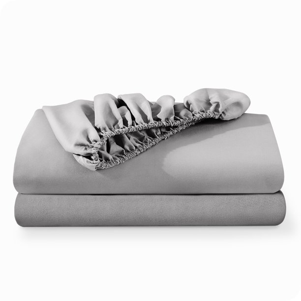 Bare Home Sábanas Ajustables Paquete de 2, Colección Premium 1800, Ultra Suaves, Bolsillo Profundo, Tamaño Queen, Gris Claro
