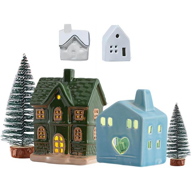 Casas Navideñas de Cerámica con Luces Led | Figuras Navideñas Brillantes para Decoración de Mesa | Minicasas de Campo para Fiestas de Invierno, Regalos y Decoración Del Hogar
