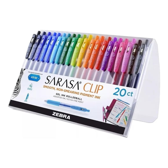 Bolígrafos Zebra Sarasa Clip Retráctil Tinta gel Secado rápido Punto Fino (0,5 mm) Estuche 20 piezas