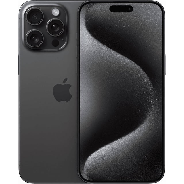 iphone 15 pro max 512gb negro reacondicionado iPhone 15 Pro Max reacondicionado color negro, vista frontal y posterior centrada; pantalla Super Retina XDR de 6.7" visible, chasis de titanio en tono oscuro, módulo triple trasero con lente principal 48 MP y zoom óptico 5× según ficha; 512 GB y chip A17 Pro indicados. También suele usarse como equipo principal para edición móvil y entretenimiento.