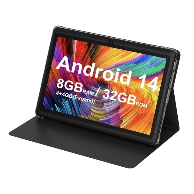 HOTTABLET Tablet 7 pulgadas Android 14.0 con funda protectora, 8 GB (4+4 GB expandidos) RAM+ 32 GB ROM, pantalla IPS, cámara dual, Bluetooth 5.0 WiFi Tab (negro)