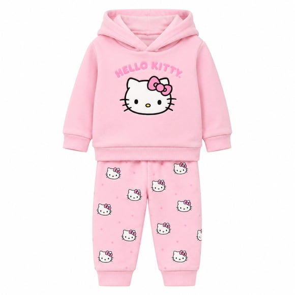 Conjunto Hello Kitty Sario para Bebé, Capucha Manga Larga Rosa Talla 2, 2Piezas