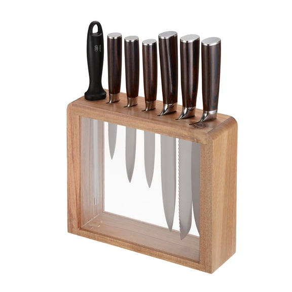 Juego de cuchillos de cocina 7 piezas en Acero inoxidable con base transparente de madera AVERA CU7