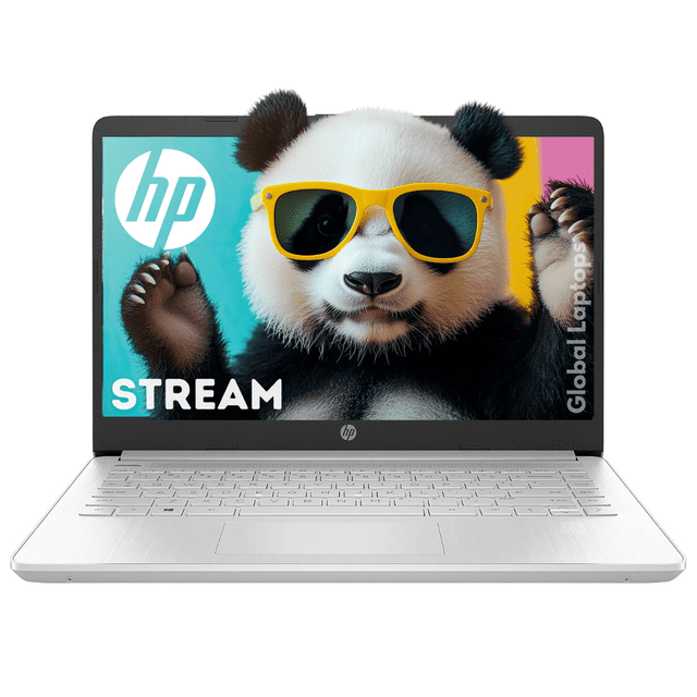 laptop hp stream 14-cf2733 intel n4120 4gb ram disco 64gb win11 silver multicolor Vista frontal centrada de la HP Stream 14-CF2733wm, portátil plateada ultraligera con teclado de tamaño completo y touchpad integrado; pantalla de 14" HD (1366 x 768) con biseles reducidos y logotipo HP visible debajo de la pantalla. A menudo usada como equipo portátil compacto para estudio y tareas diarias.
