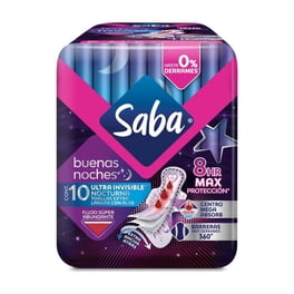 Toallas Femeninas Saba Ultra Invisible Nocturna con Alas 10 Piezas