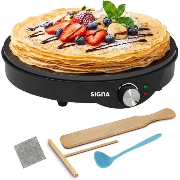 Crepera Eléctrica De 30cm (12 Pulgadas) Con Indicador De Luces Led Plancha Antiadherente Y Temperatura Ajustable Incluye Accesorios Para Esparcir Voltear Cucharon Y Un Trapo.