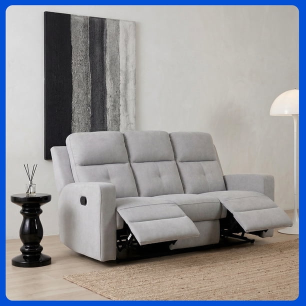 SOFÁ RECLINABLE MOON 3 PLAZAS GRIS CLARO