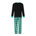 thumbnail image 4 of Pijamas navideños familiares a juego: camisetas de manga larga con cuello redondo y estampado de letras y hojas, y pantalones a cuadros., 4 of 10
