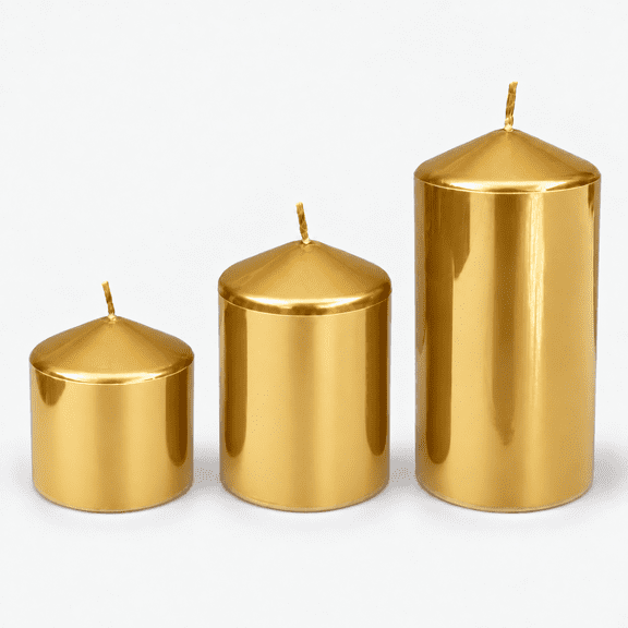 Set de 3 Velas Doradas Decorativas Centro de Mesa Navideño