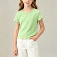 thumbnail image 2 of Paquete de 2 Playeras para Niñas, Blusas de Manga Corta con Volantes, Playeras Sueltas Casuales de Color Sólido con Cuello Redondo Moradas 5 Años, 2 of 8