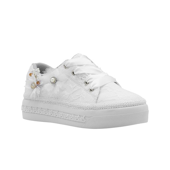 Tenis Para Niña Super Comodos Color Blanco 15-26 Encaje blanco 24