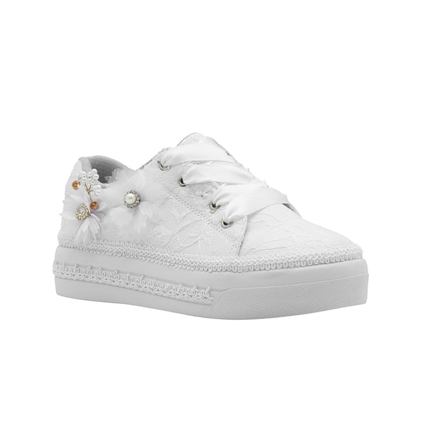 Tenis Para Niña Super Comodos Color Blanco 15-26 Encaje blanco 24