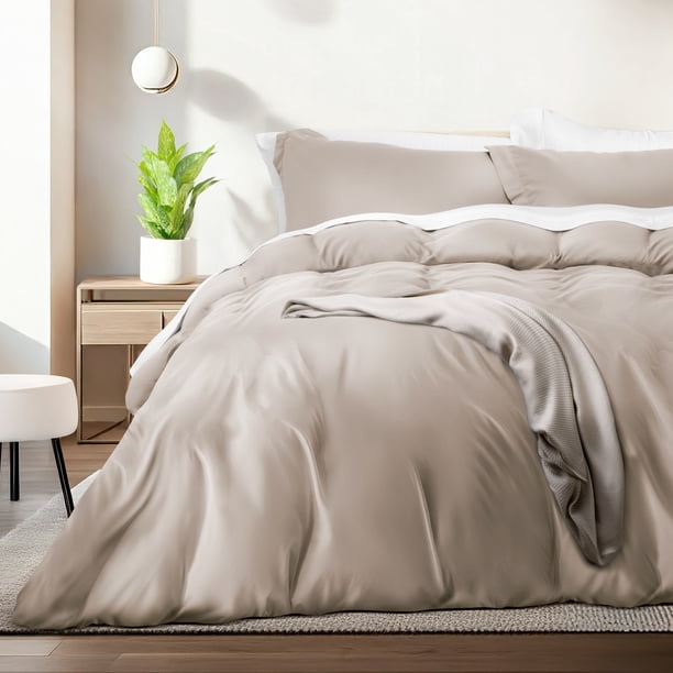 Juego de funda para edredón Dreamlab 2 piezas tela ultra suave Premier 1800 Individual 168cm x 228cm beige