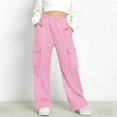 thumbnail image 1 of Pantalones de pana para niñas, cintura elástica, corte holgado, cordón ajustable, bolsillos, pantalones casuales para niñas con pana de mezcla de algodón de textura suave, tallas de 5-6 a 14-15 años., 1 of 5