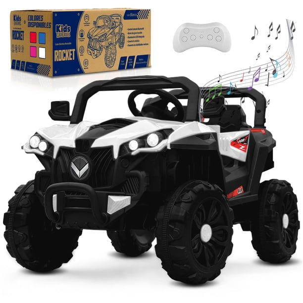 Kids House Carrito Montable Buggy Rocket 12V para Niños, Motor Dual, Control Remoto, Puertas Dobles, Luces LED, Música, Avance y Retroceso, Bluetooth, Batería Recargable, Seguro y Divertido