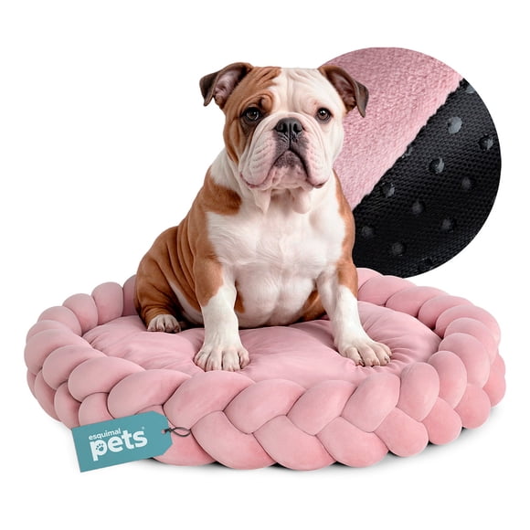 Cama Redonda Antiestrés con Cojín Trenzado para Perro Mediano y Gato Esquimal (Rosa, 70x15 cm)