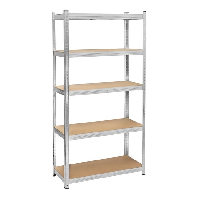estante anaquel organizador rack and pack 5 niveles metalico multiusos 90 x 40 x 180 cm Estantería blanca metálica, vista frontal con 5 repisas planas color beige; estructura de acero con perforaciones para ajustar alturas, montaje sin herramientas; medidas 90 x 40 x 180 cm, 35 kg por nivel (175 kg total), ideal para cocina, lavandería, garaje o bodega.