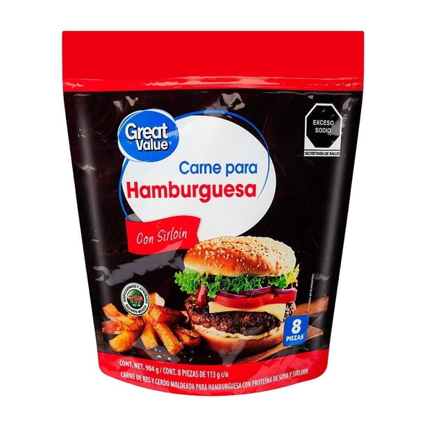 Carne para Hamburguesa Great Value con Sirloin 113 g
