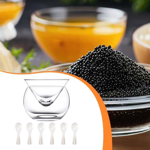 Caviar Chiller Server Juego de Recipiente para Caviar Cuenco de Vidrio con Soporte para Hielo Plato Dividido para Servir Cucharas Incluidas Material de Vidrio Borosilicato Transparente Adecuado