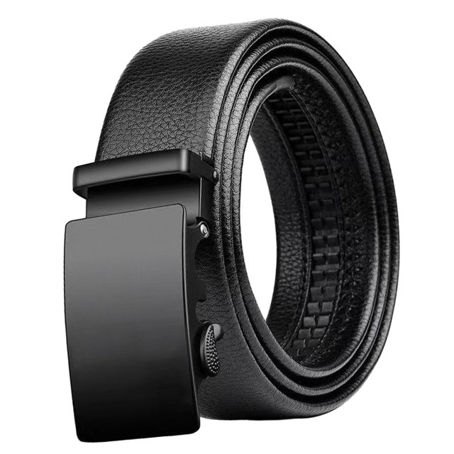 Cinturón de hebilla automática de cuero sintético negro ajustable para hombre. Estilo C