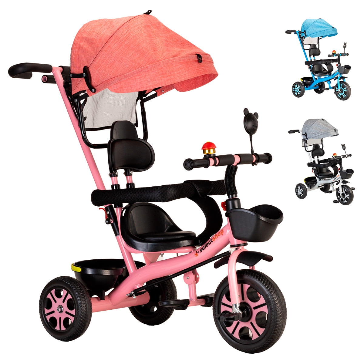 Triciclo para Bebe Triciclo Montable De 4 A 10 Años Carriola Montable con Sombrilla para Sol Silla Ajustable Carrito de Paseo Transformable Plegable Triciclo Infantil
