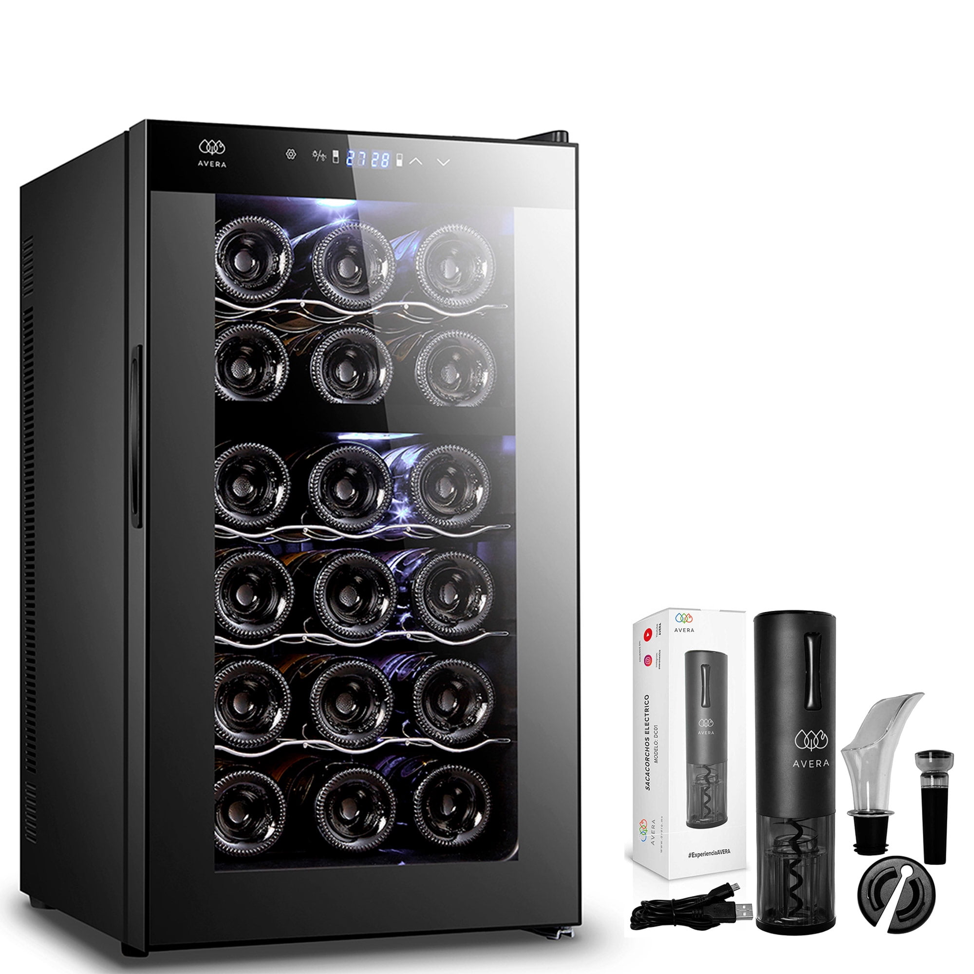 Combo Cava Enfriadora de 18 botellas de vinos y sacacorchos eléctrico Avera EV18DC01 AVERA EV18DC01