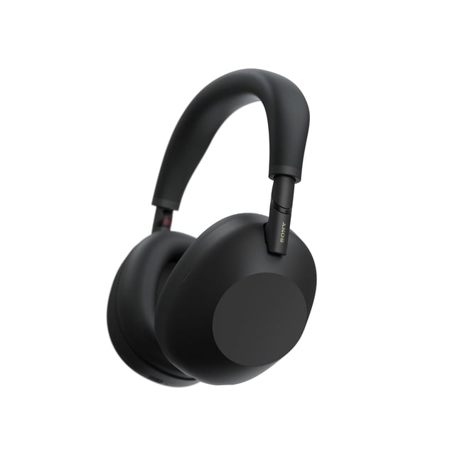 auriculares inalámbricos con cancelación de ruido sony wh-1000xm6 negros 3/4 de frente; audífonos negros con diadema acolchada asimétrica, copas ovaladas mate, brazo metálico con logo Sony, diseño plegable y controles en la orejera sobre fondo blanco; suelen usarse también para monitoreo personal en viajes o estudio casero.