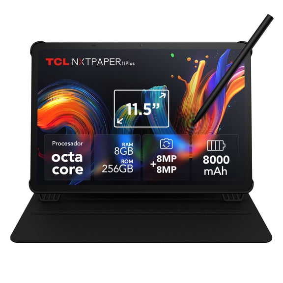 Tablet TCL NXTPAPER 11 Plus, 8GB RAM + 256GB, Incluye T-Pen y Funda, Pantalla 11.5” 2.2K que Cuida tu Vista, Carga Rápida e Inversa, 3 Modos de Pantalla, Negro