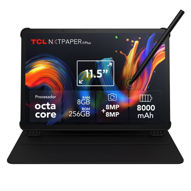 Tablet TCL NXTPAPER 11 Plus, 8GB RAM + 256GB, Incluye T-Pen y Funda, Pantalla 11.5” 2.2K que Cuida tu Vista, Carga Rápida e Inversa, 3 Modos de Pantalla, Negro