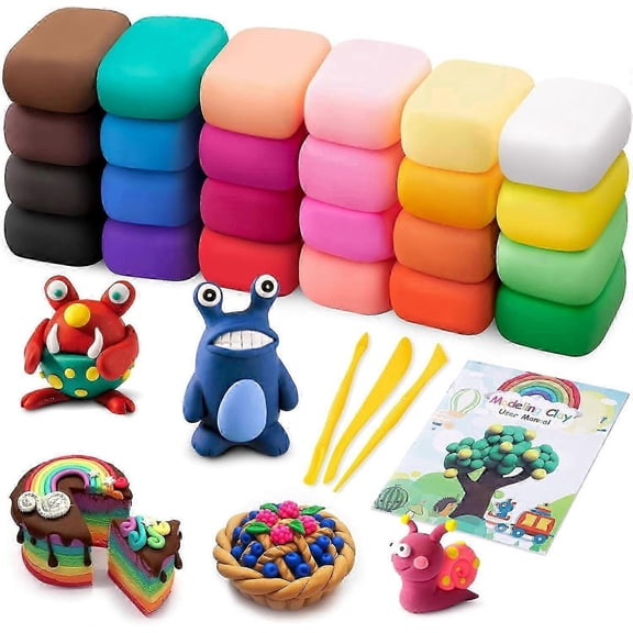 Air Dry Clay, 24 Colors Modeling Clay Kit With 3 Sculpting Tools, Magic Foam Clay For Kids And Adults, Diy Molding Clay Gift For Boys And Girls