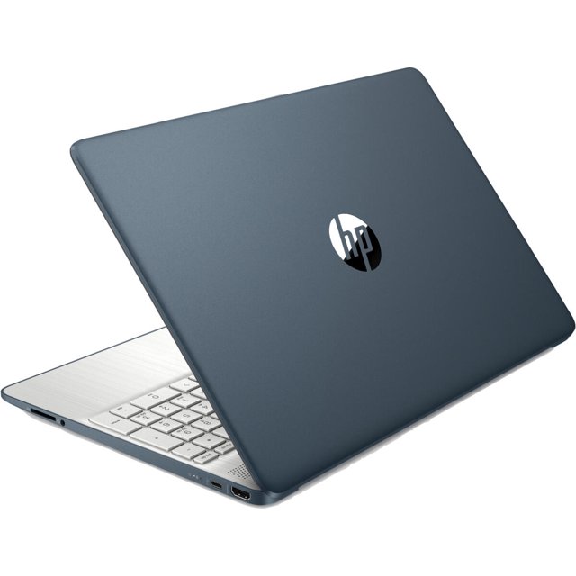 laptop hp 15.6' intel core i5-1235u 8gb ram 256gb ssd win11 Vista 3/4 trasera de laptop HP 15.6" con tapa azul y logo HP centrado, teclado plateado y puertos laterales; pantalla 15.6" FHD (1920x1080), Intel Core i5-1235U, 8 GB RAM, 256 GB SSD y Windows 11; a menudo usada también como equipo portátil para contenidos multimedia en viaje.