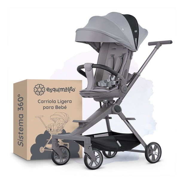 Carriola Ligera Esquimal, Portátil, Plegable, con Asiento Giratorio 360°, 6 a 36 Meses (Gris, 1 Pza)