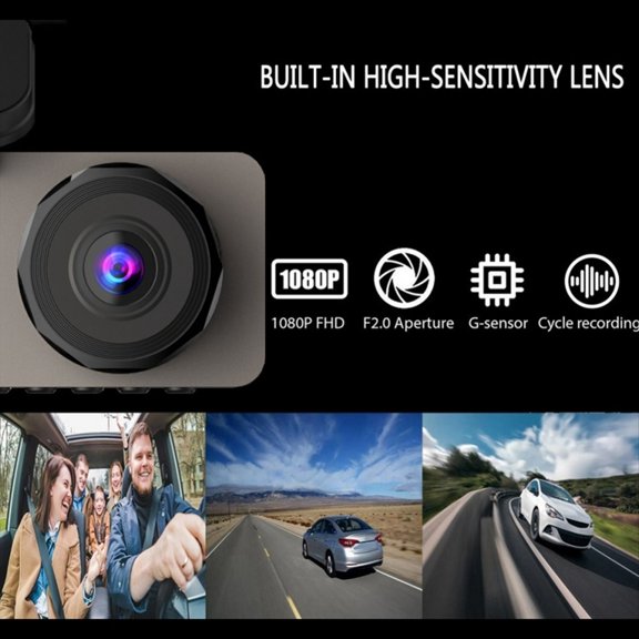 Cámara de Tablero de 3 Canales para Automóvil, Cámara de Automóvil HD 1080P Delantera Trasera, Visión , Gran Angular de 170 °, Grabación en Bucle