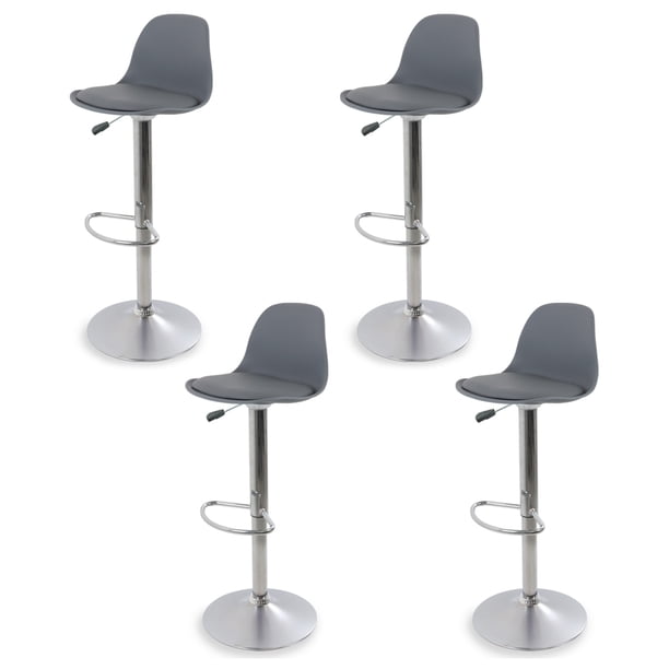 Sillas para Bar y Barra de Cocina con Respaldo y Reposapies de Altura Ajustable Banco Taburete Giratorio con Asiento Acolchado de Diseño Moderno Set 4 Piezas Gris